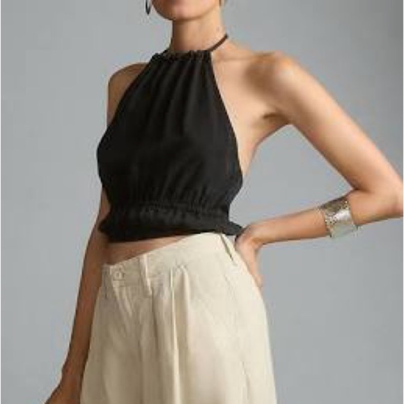 Bella Dahl Black Sleeveless Halter Cinched Waist Crop Top - Picture 1 of 7